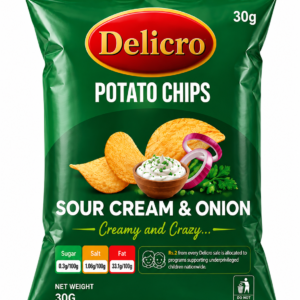 Delicro Sour Cream & Onion Potato Chips – 30g 🥔🧅